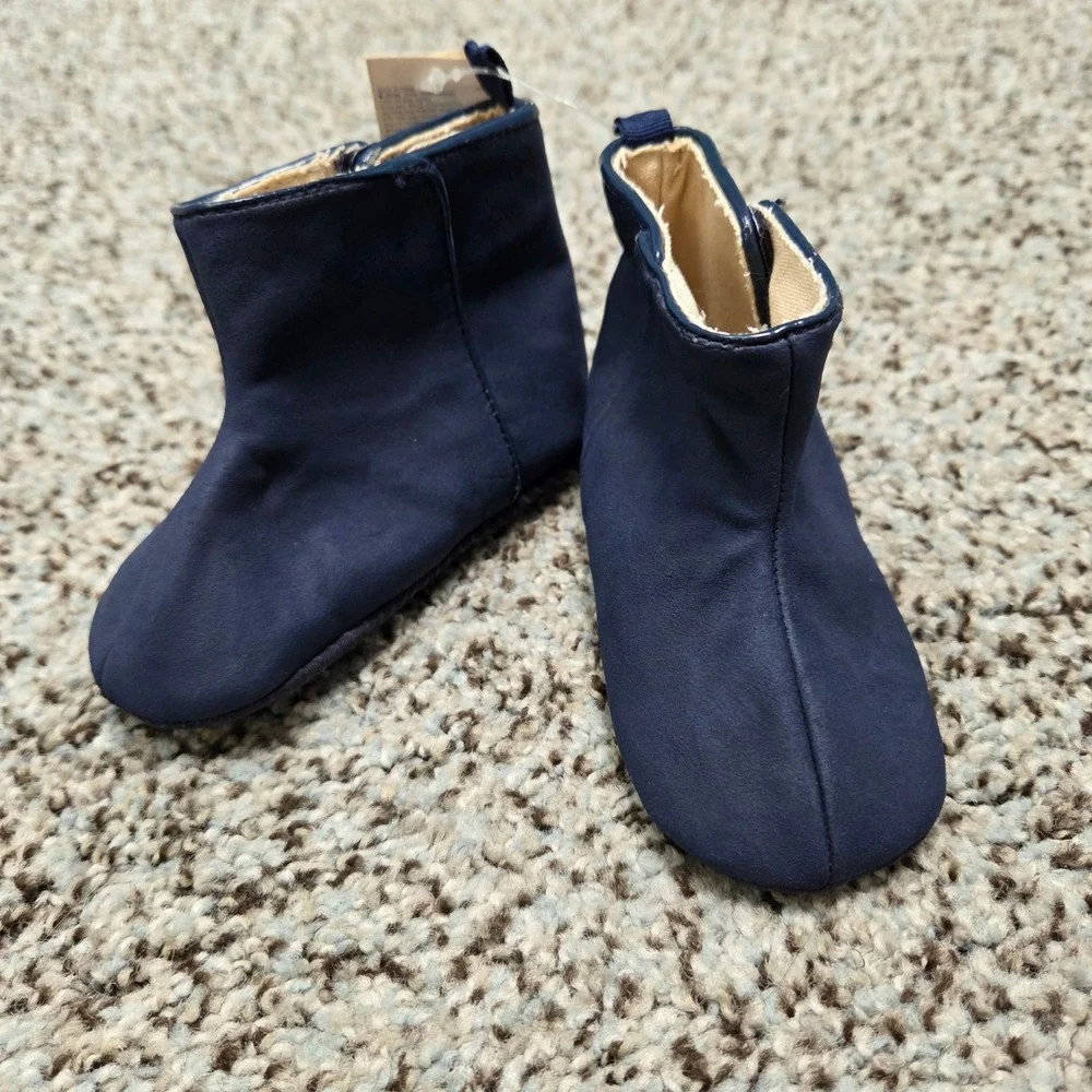 Baby‎ Gap Navy Booties Piped Ankle Boots Infant Shoes 18-24M